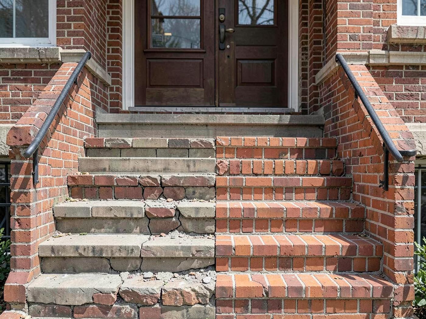 Before and after front step repair and rebuild